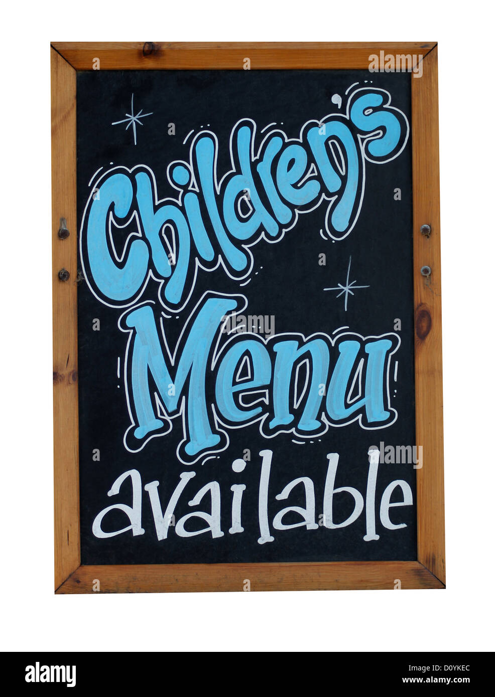 Children's menu available sign written or blackboard or chalkboard. Stock Photo