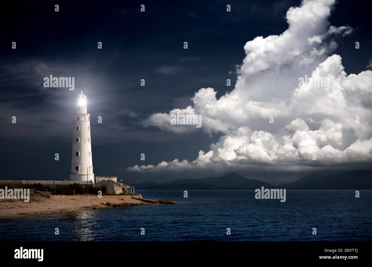 lighthouse at night Stock Photo
