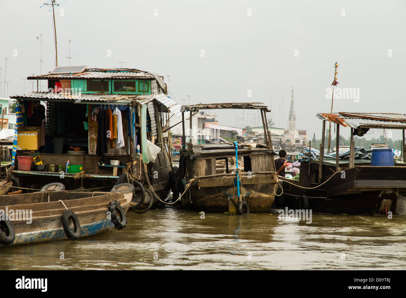 Life along the Mekong Delta at the floating market of Cai Be in Vietnam 