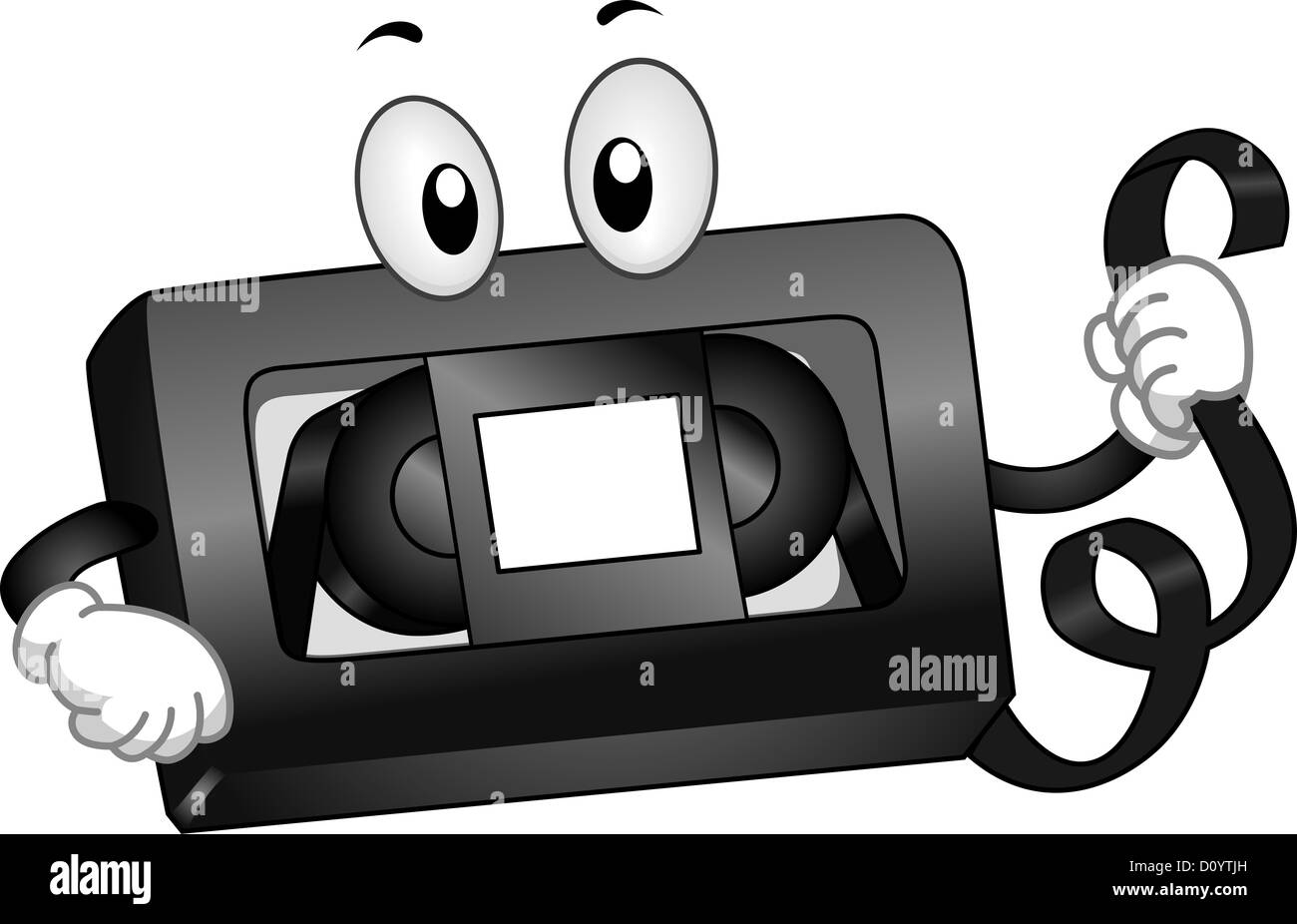 Mascot Illustration of a VHS Tape Holding a Strip of Tape