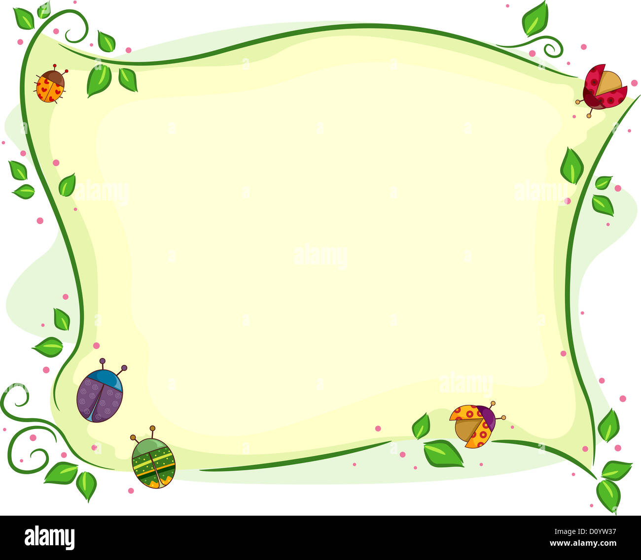 Background Illustration of Ladybugs and other beetles with vines Stock ...