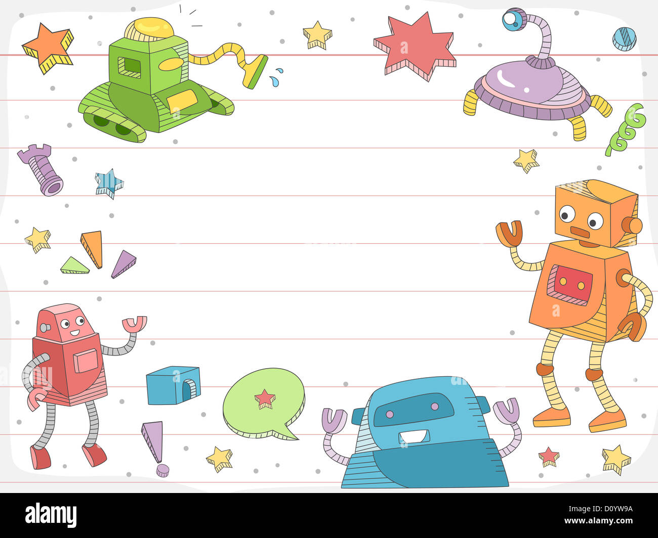 Background Illustration of a Cartoon Doodle Design on Ruled Paper Stock