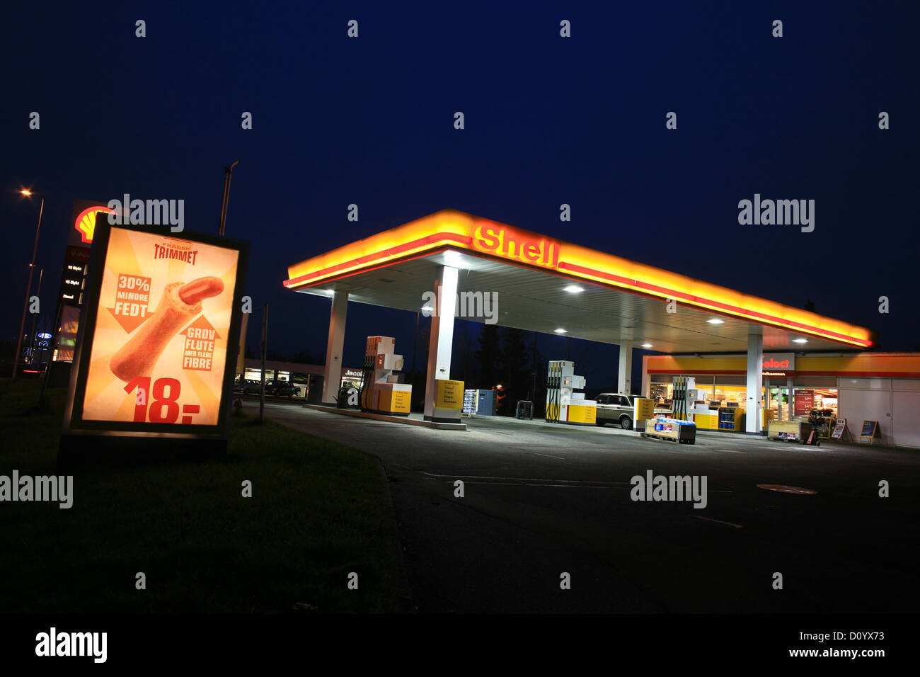 Gasoline Station in denmark in 2007 at night Stock Photo Alamy