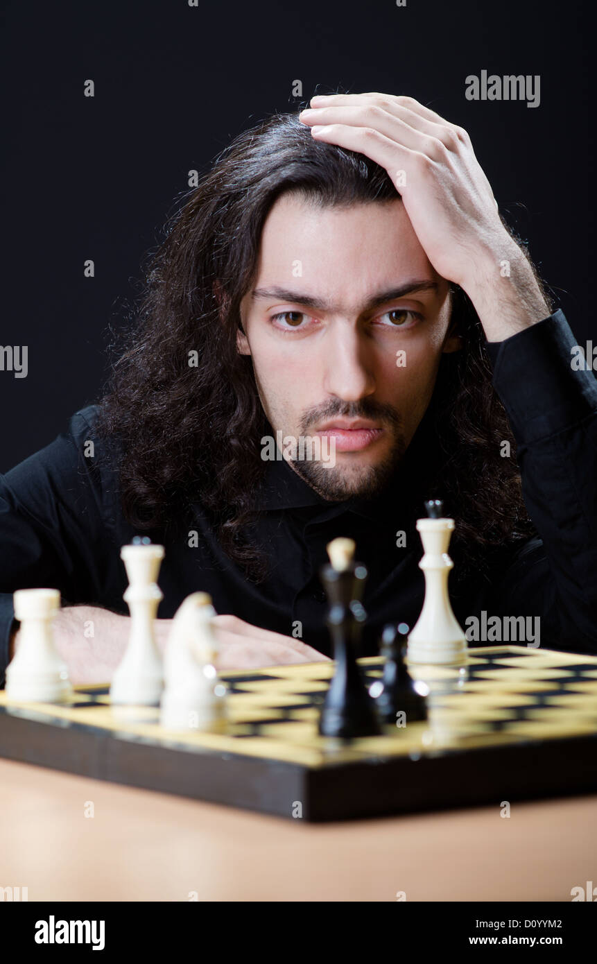 Chess player playing his game Stock Photo Alamy