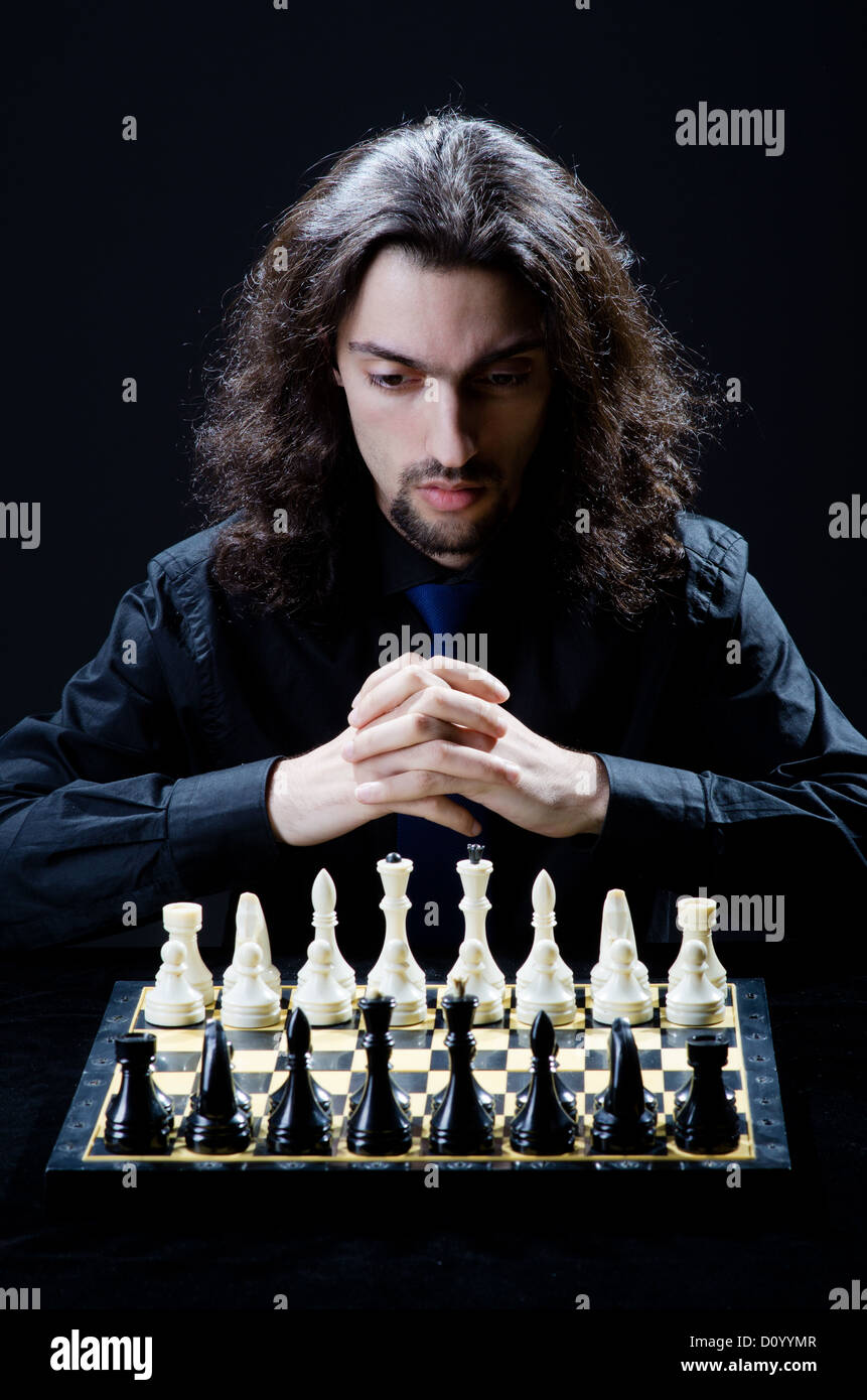 Chess player playing his game Stock Photo Alamy
