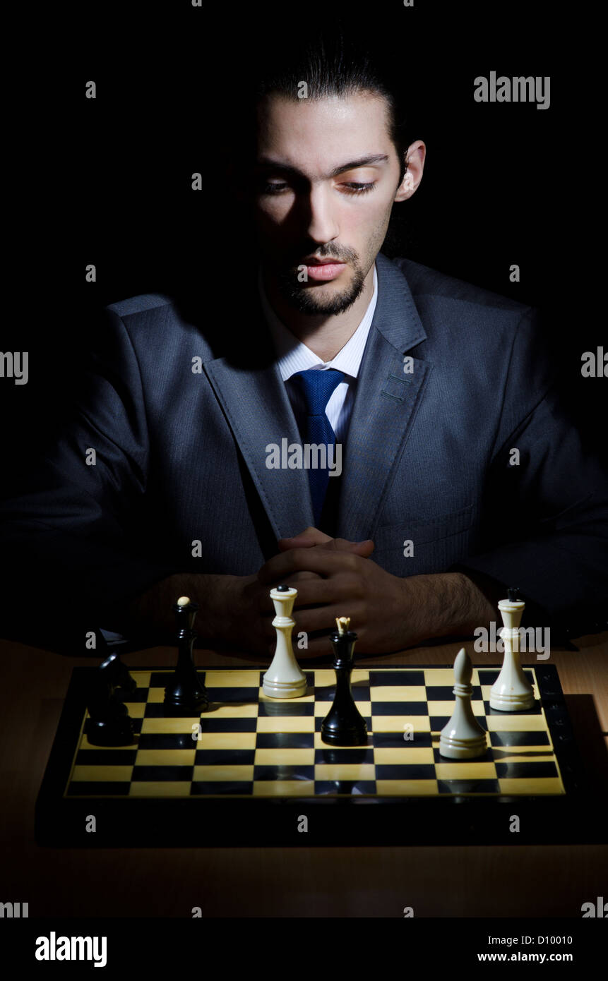 Chess player playing his game Stock Photo Alamy