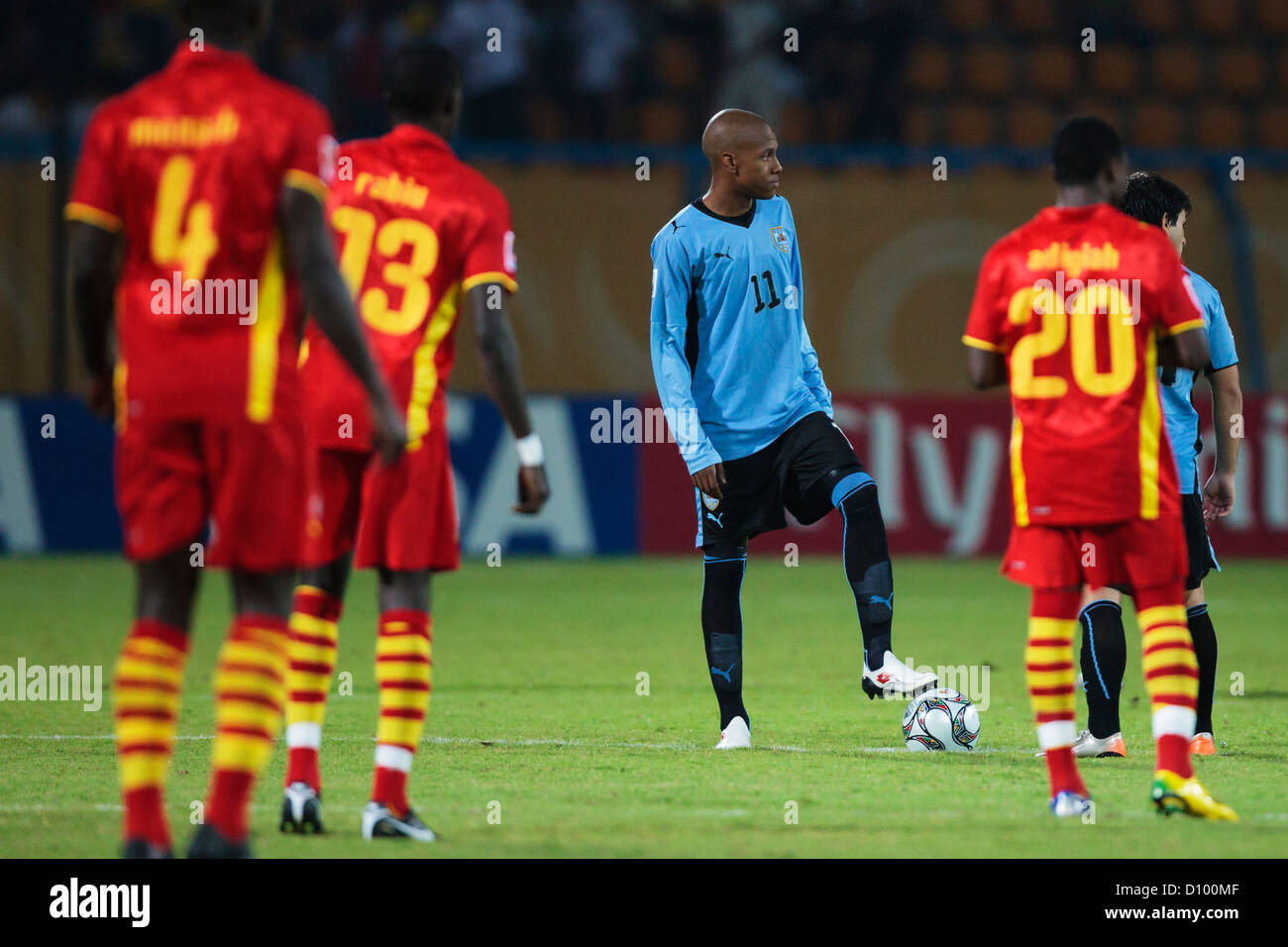 Abel Hernandez of Uruguay (11) waits to kick off the 2009 FIFA U-20 World Cup Group D match against Ghana at Ismailia Stadium. Stock Photo