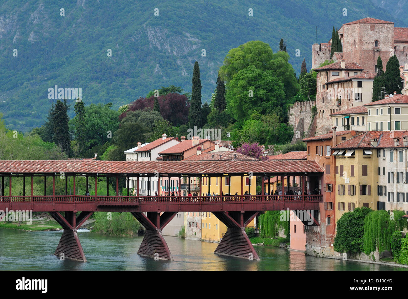 Victory Bridge, Brenta River, Bassano del Grappa, Vicenza, Veneto, Italy Stock Photo