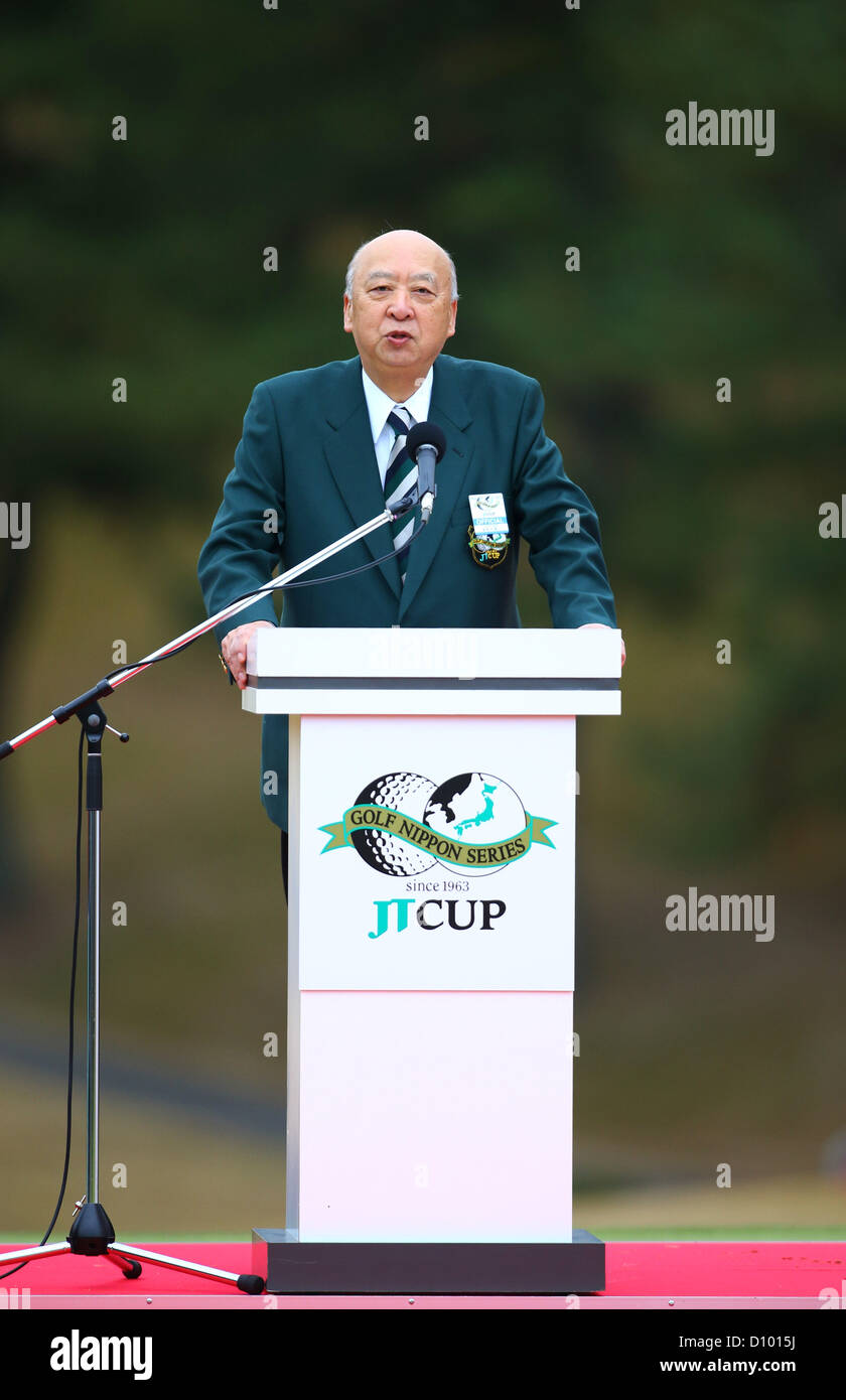 Katsuji Ebisawa (JPN), DECEMBER 2, 2012 - Golf : Japan Golf Tour Organization chairman Katsuji Ebisawa speaks after the final round of the 49th Golf Nippon Series JT Cup at Tokyo Yomiuri Country Club in Tokyo, Japan. (Photo by Toshihiro Kitagawa/AFLO) Stock Photo