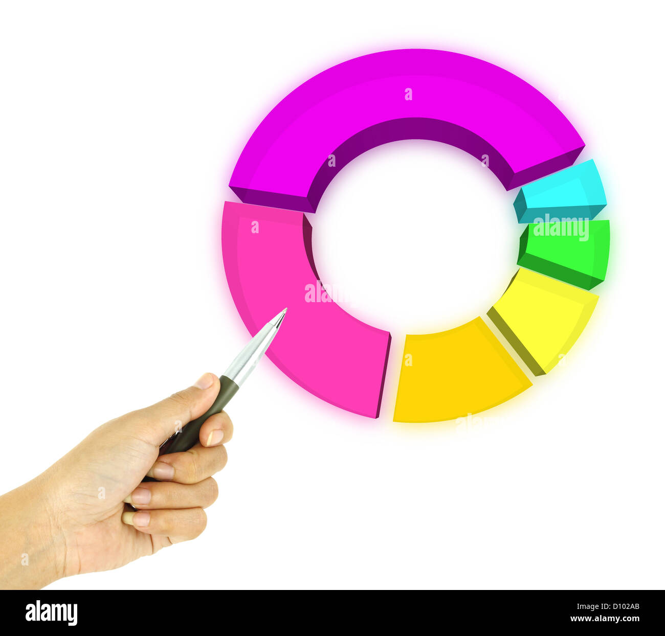 a pen pointing 3d pie graph Stock Photo