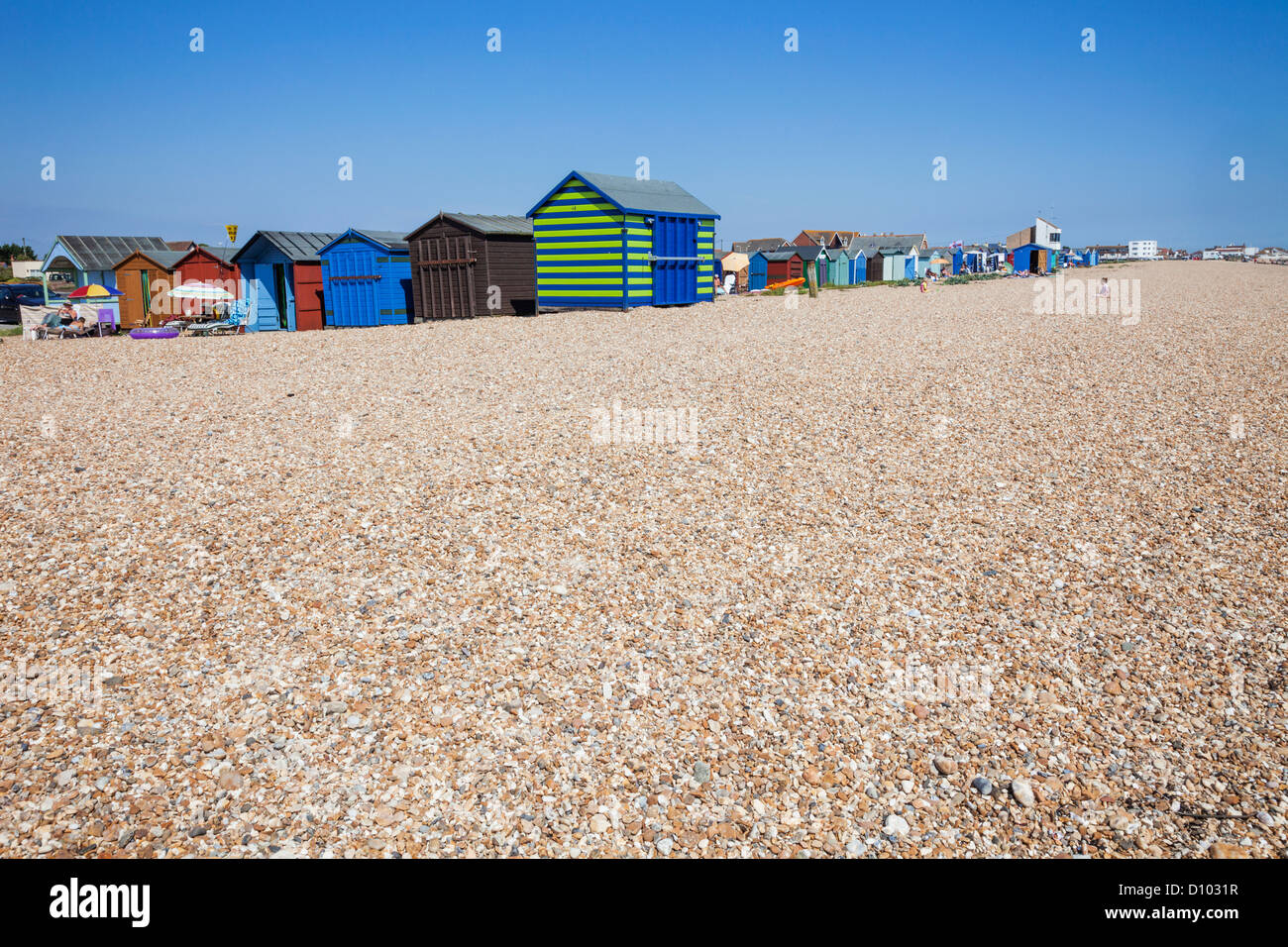 England, Hampshire, Hayling Island, Beach and Groin, Beach Huts Stock Photo Alamy