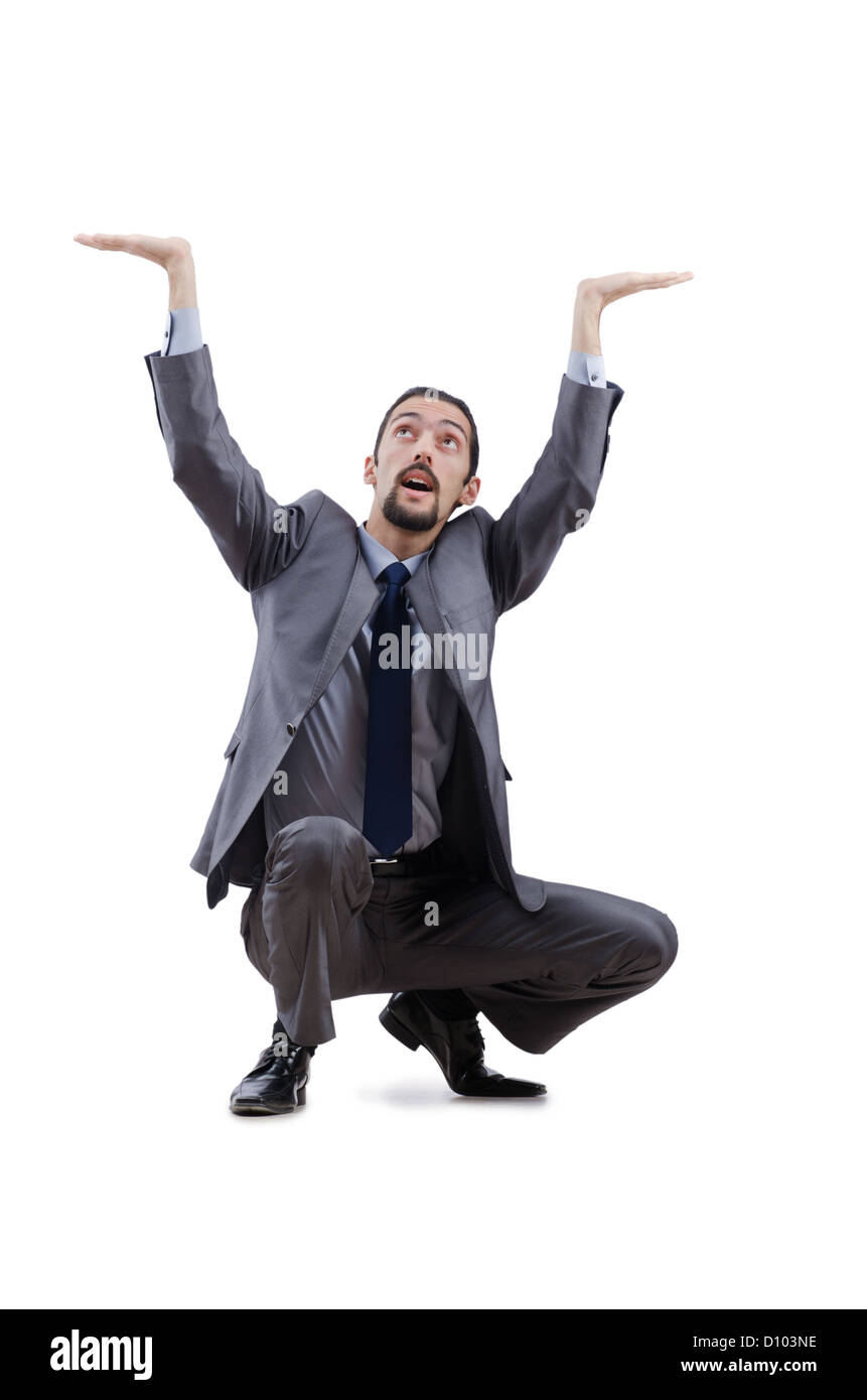 Businessman pushing away virtual obstacles Stock Photo - Alamy