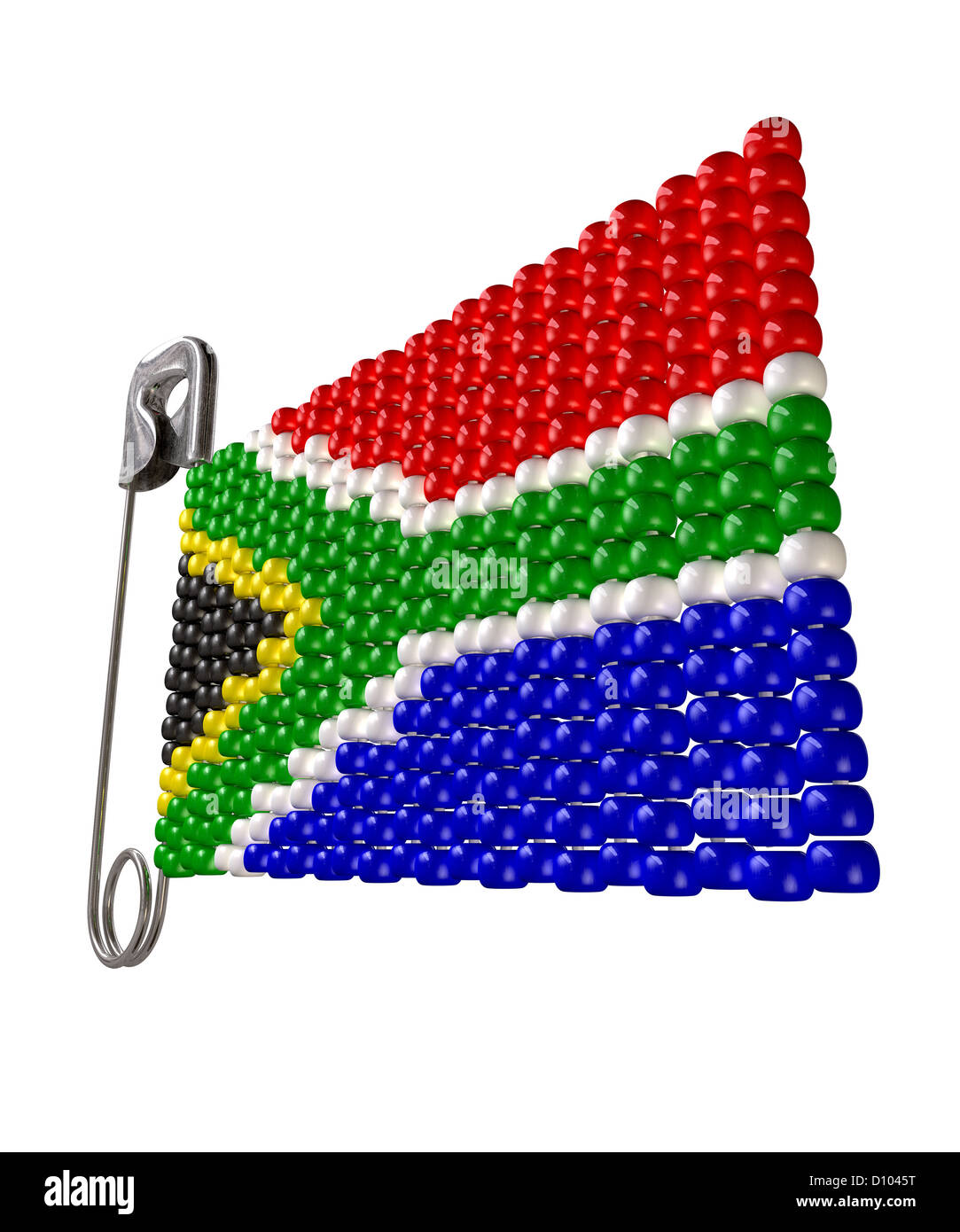 A safety pin with a traditional zulu beaded brooch depicting the south