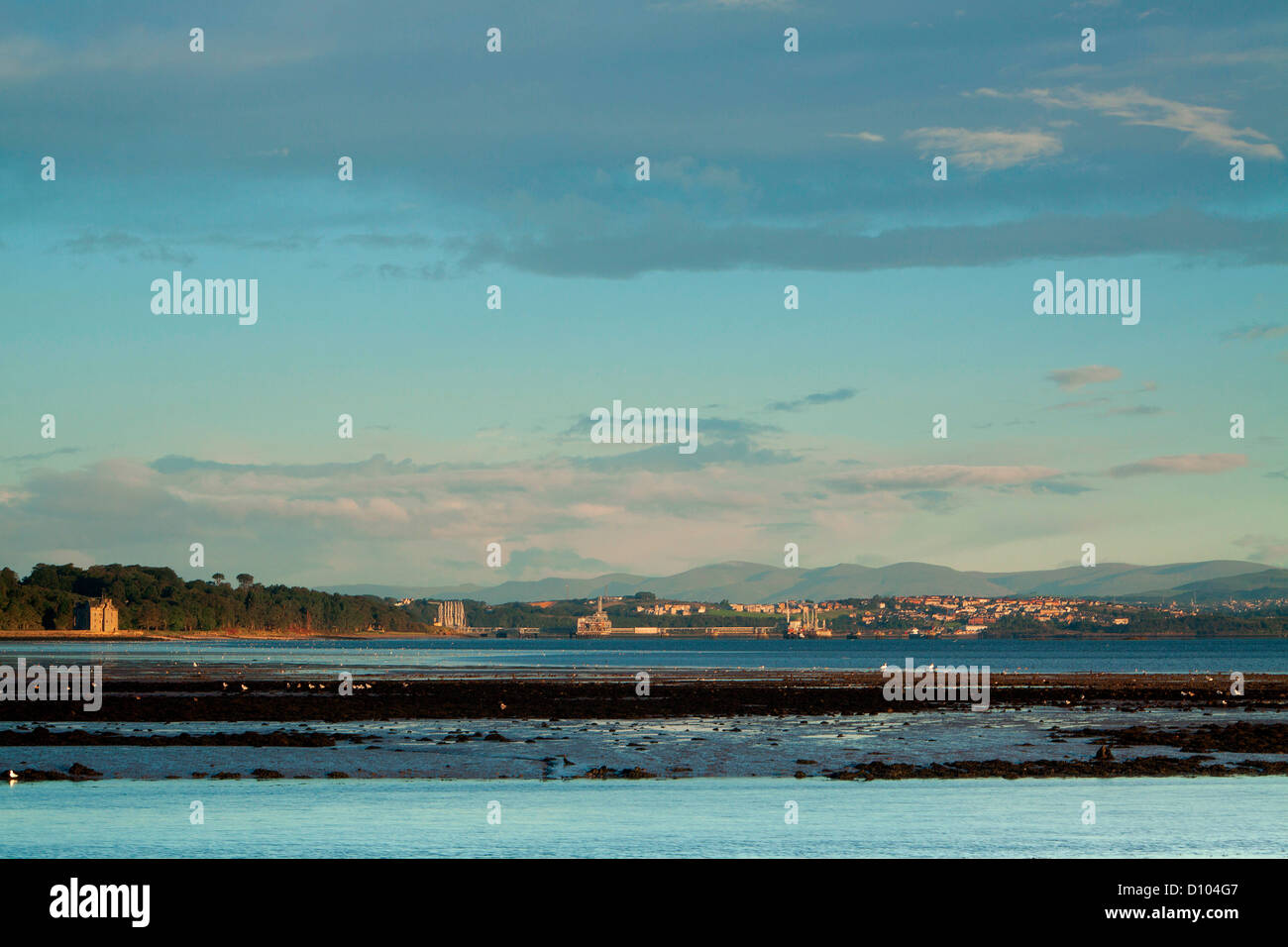 The Ochil Hills from Cramond Harbour, Lothian Stock Photo