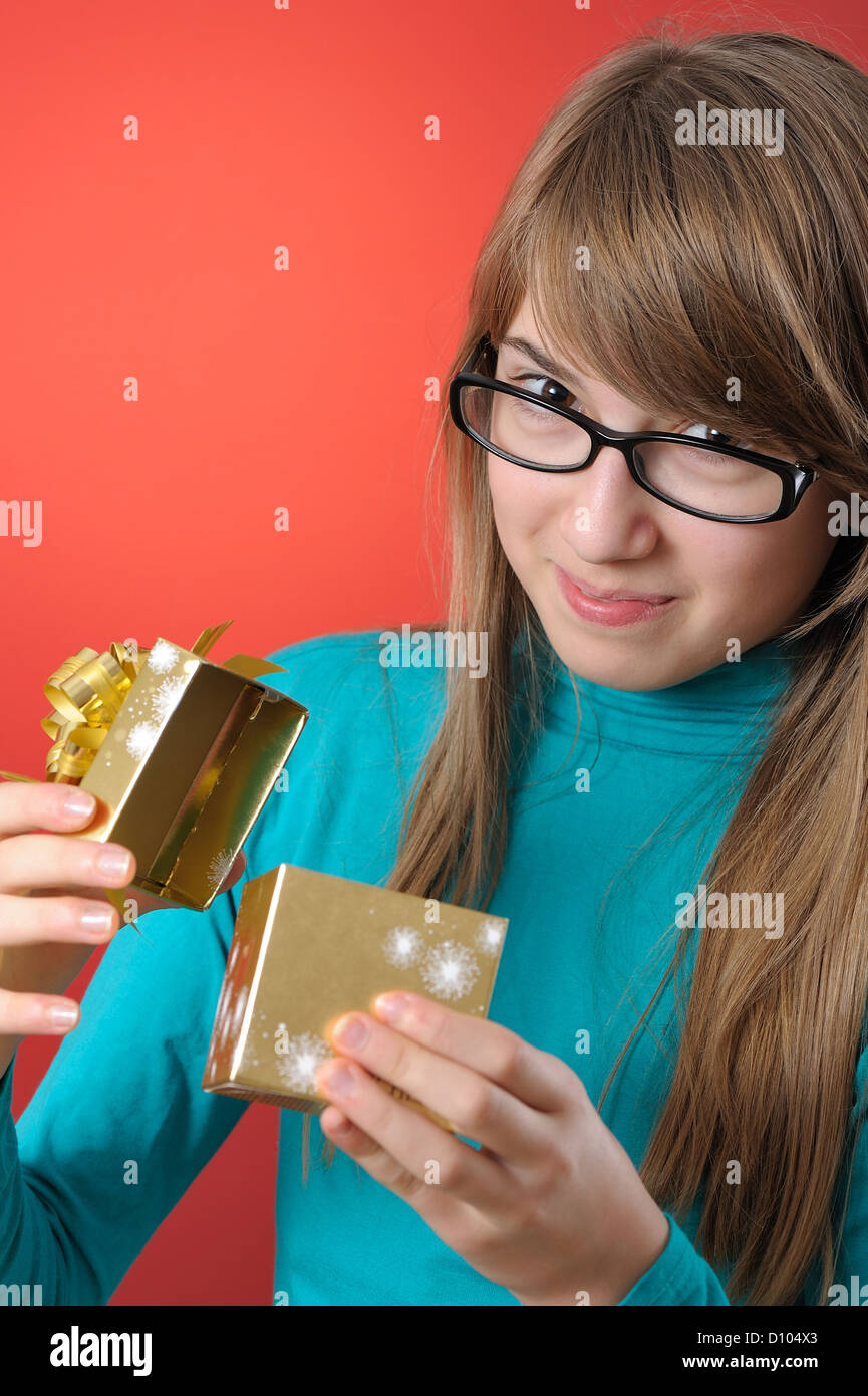 happy girl with a gift Stock Photo - Alamy