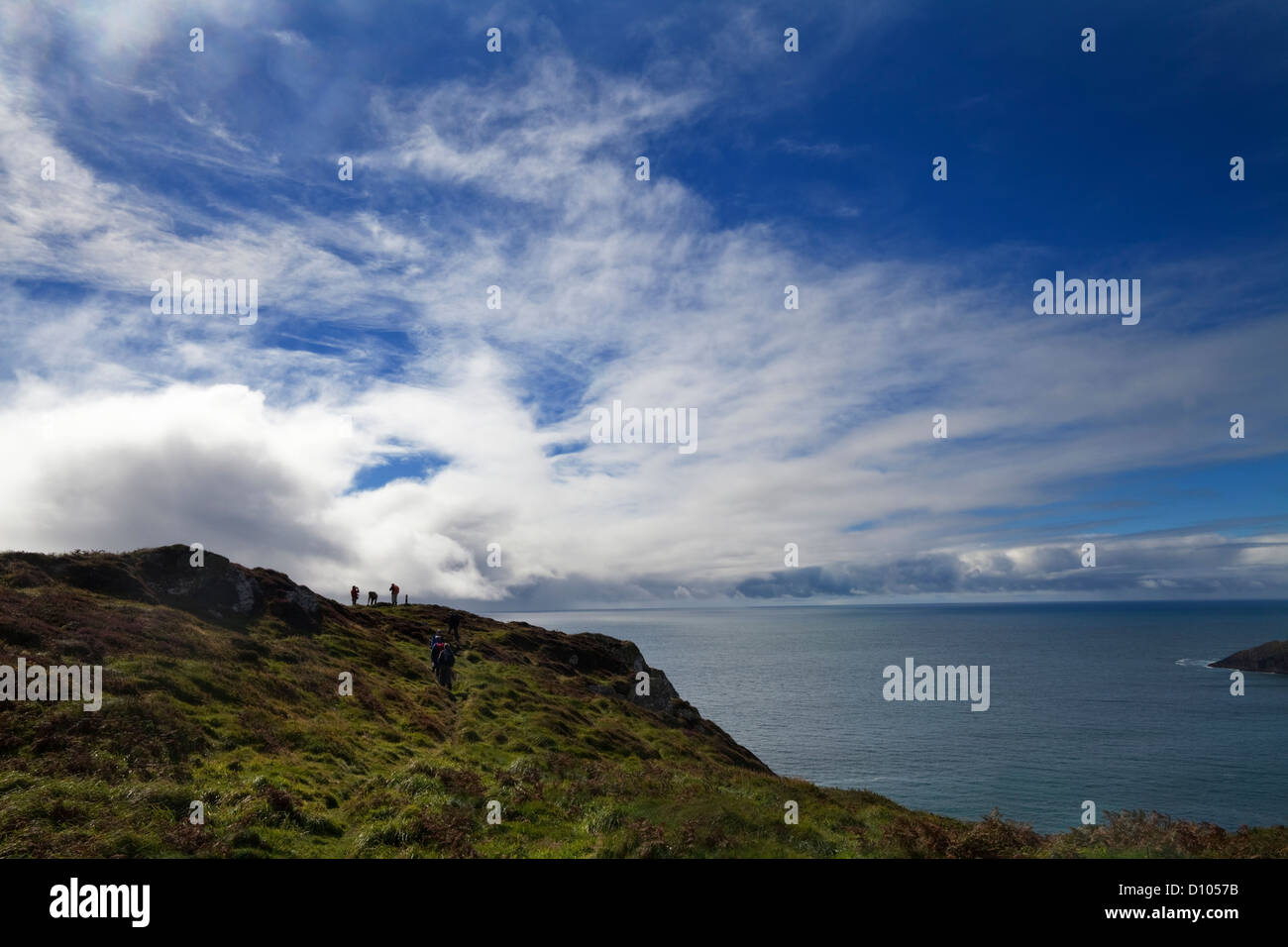 Walkers above South Harbour, Cape Clear Island, Co Cork, Ireland Stock Photo