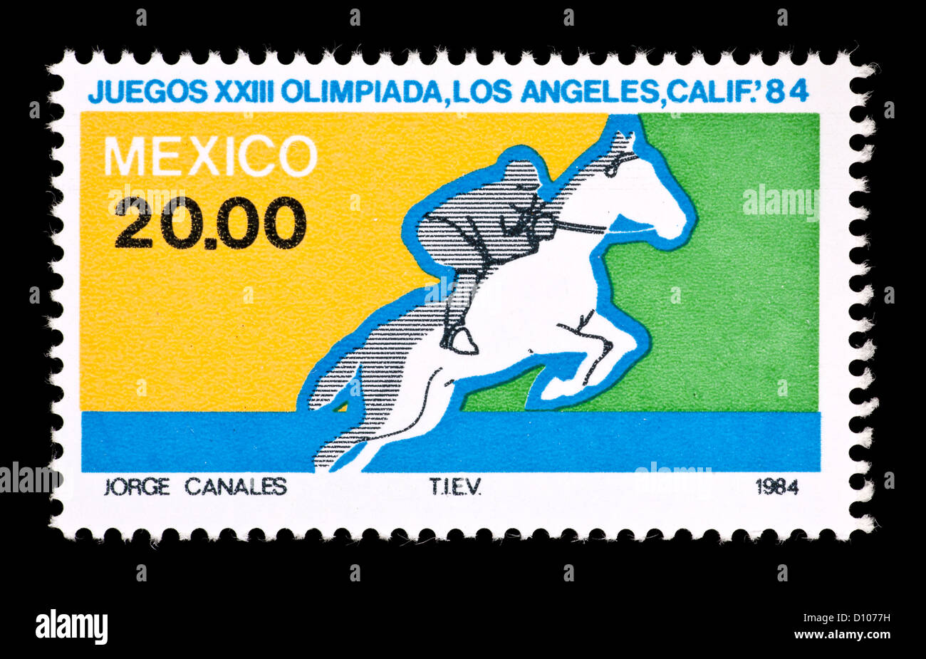 Postage stamp from Mexico depicting a jumping horse, issued for the 1984 SUmmer Olympic Games in Los Angeles. Stock Photo