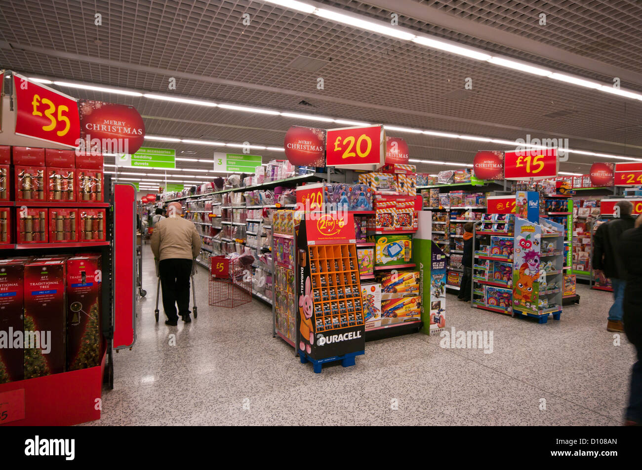 Inside Of Asda Supermarket at Christmas Stock Photo