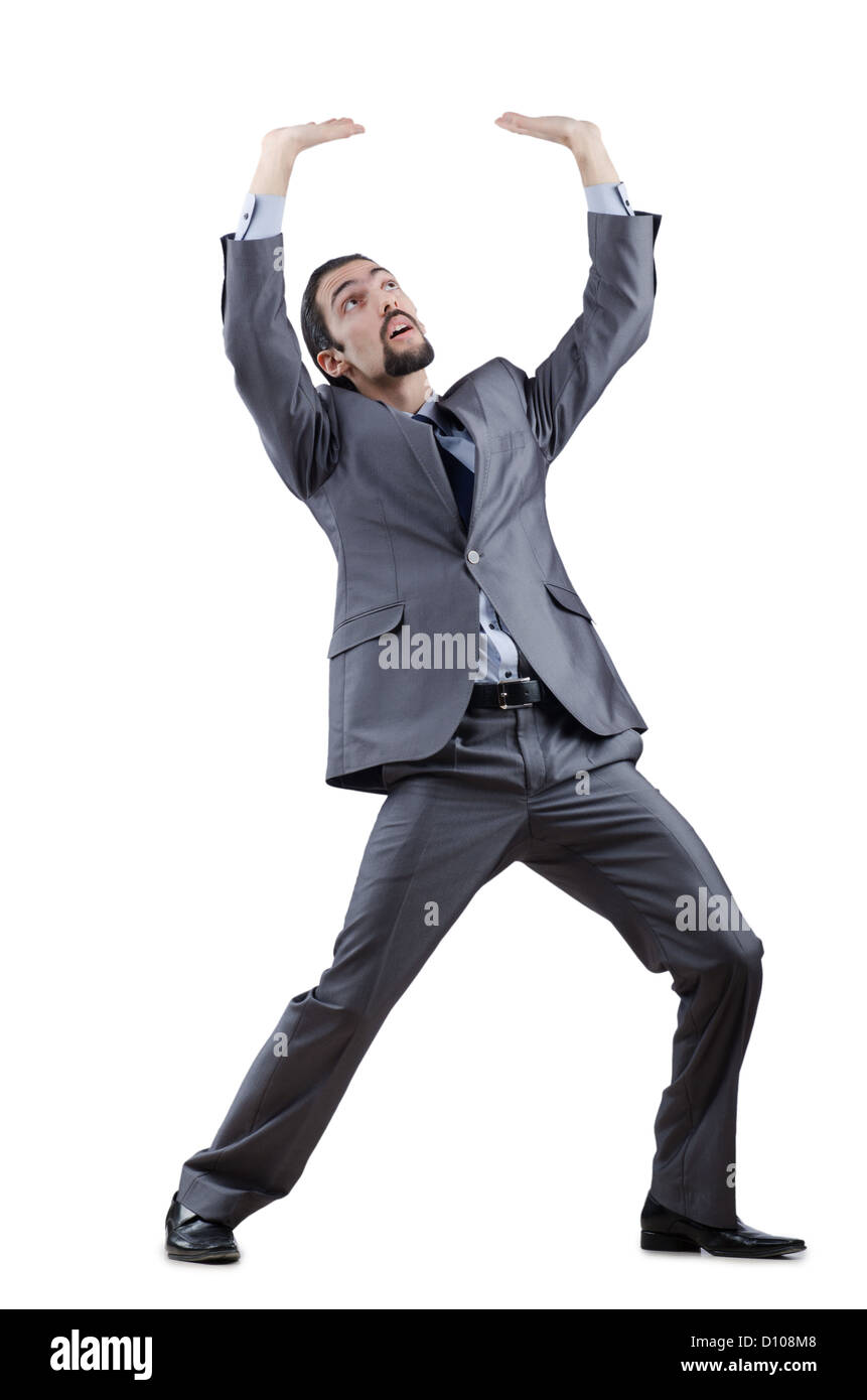 Businessman pushing away virtual obstacles Stock Photo - Alamy