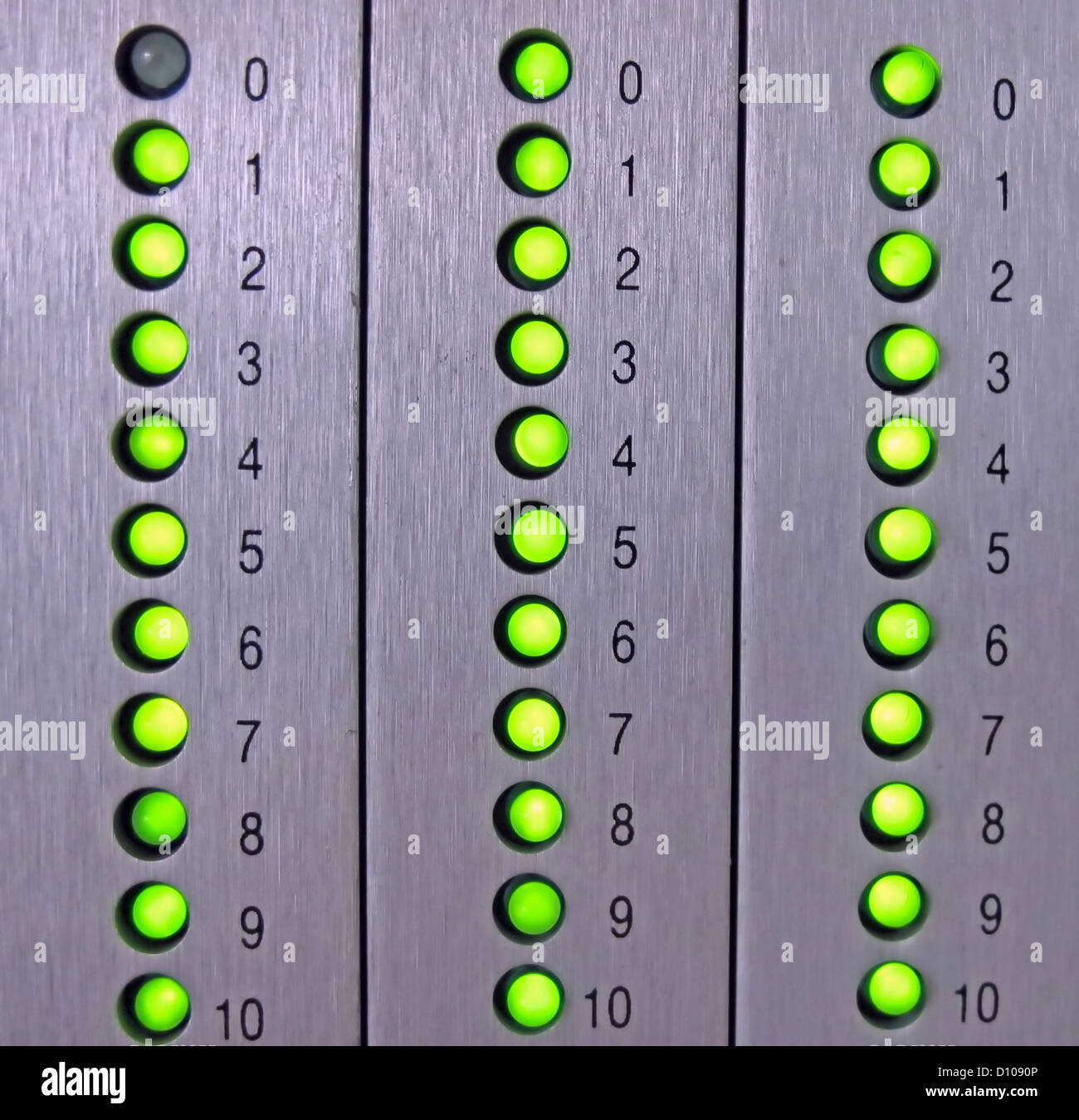 steel Panel with led lights green and screen printed numbers Stock Photo