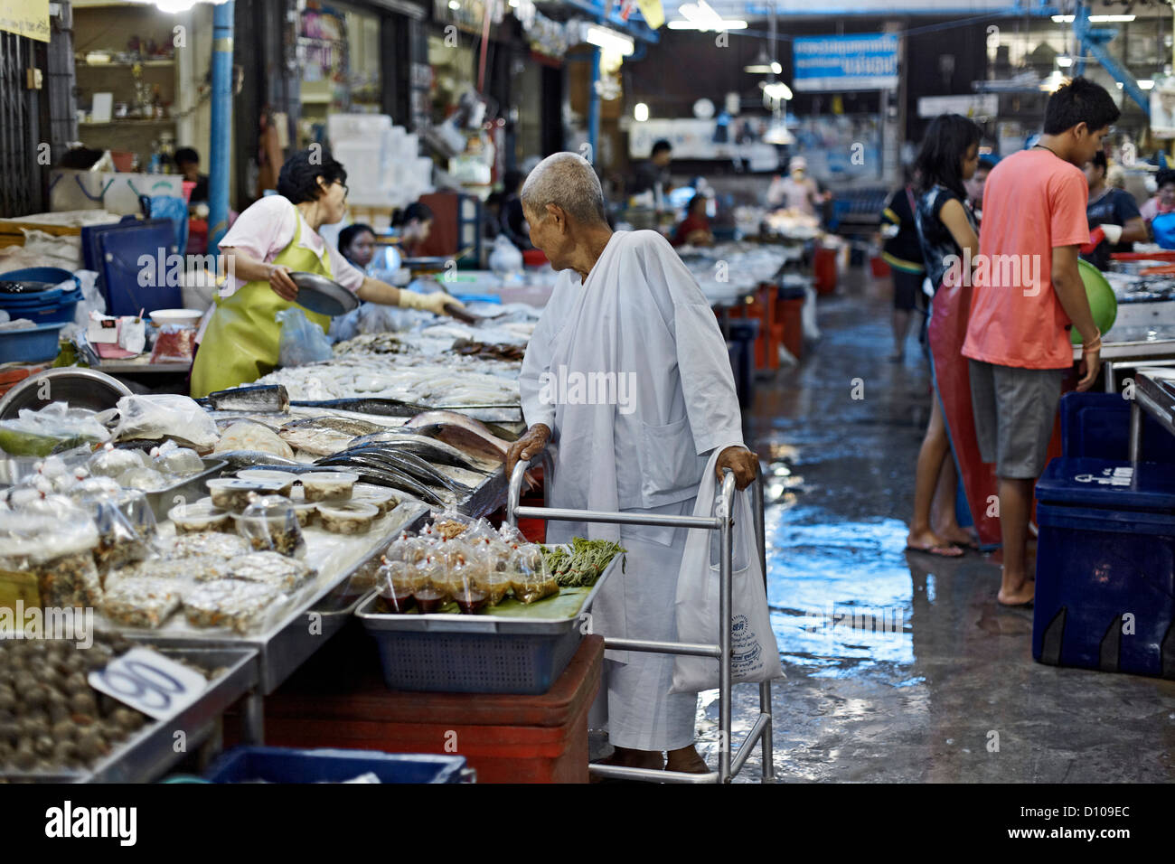 Thailand nun shopping at an indoor market. Hua Hin Thailand S. E. Asia Stock Photo