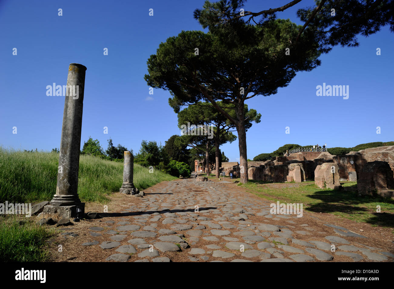 italy, rome, ostia antica, decumanus maximus, roman road Stock Photo