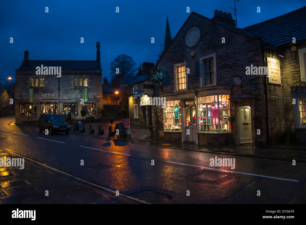 Bakewell a Peak District town in Derbyshire at night during Christmas