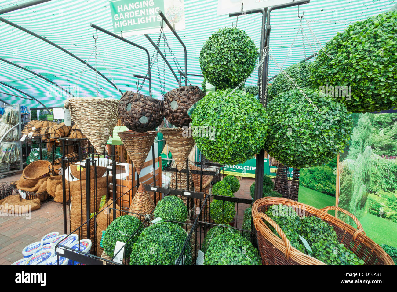 England, Hampshire, Romsey, Hillier Garden Centre, Hanging Baskets