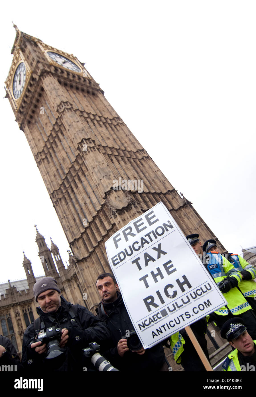 'Tax The Rich' free education placard outside Westminster during the 2012 Students London Demo. Stock Photo