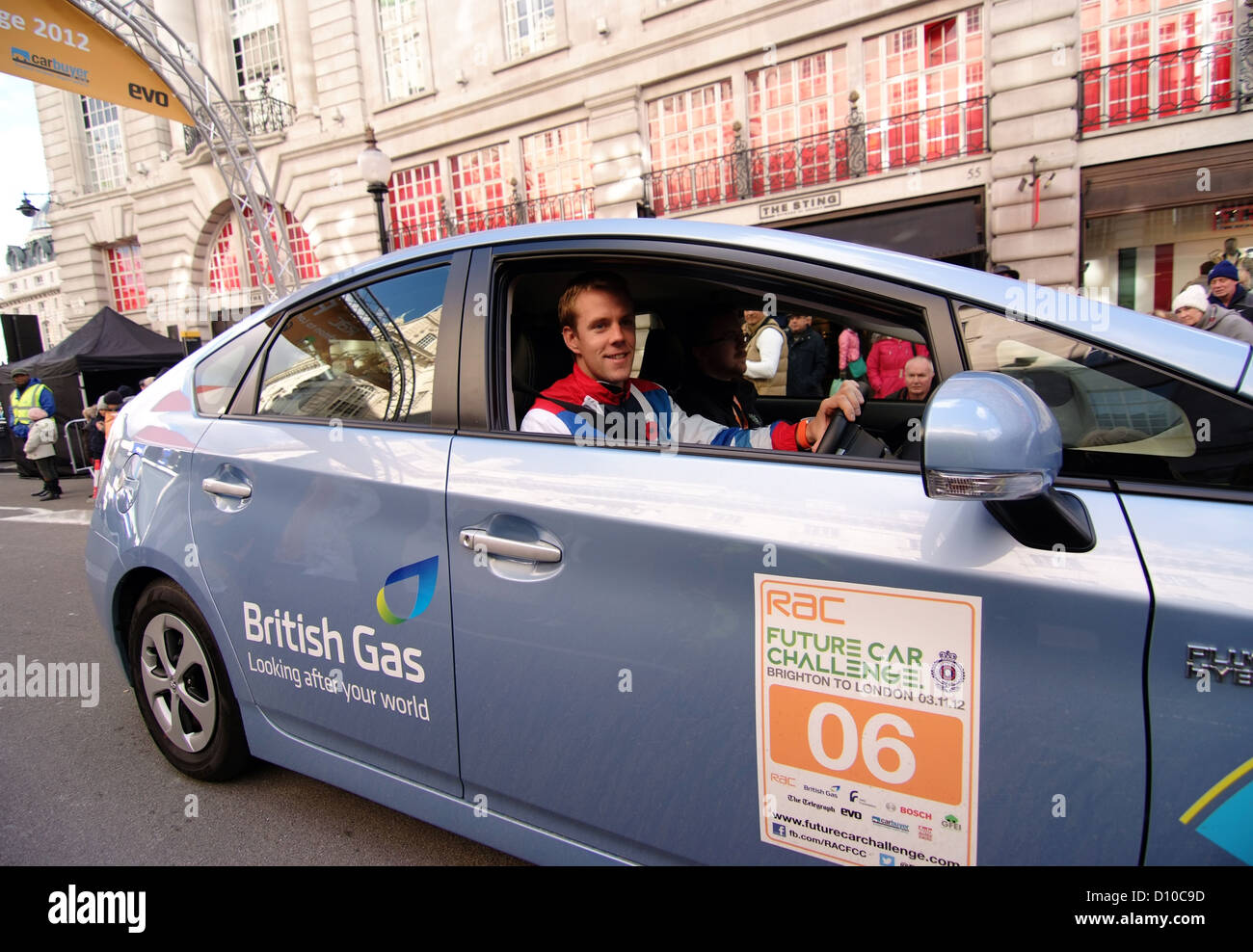 Team GB British swimmer Ross Davenport in London's Regent Street after taking part in the Rac Future Car Challenge Stock Photo