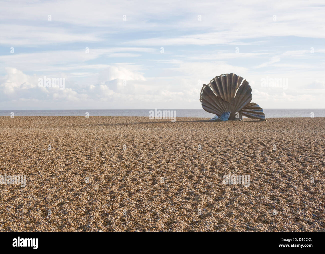 Maggi Hambling's sculpture 'Scallop' on Aldeburgh beach in Suffolk, England. Stock Photo