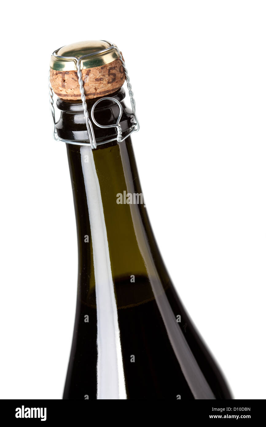Wine collection Champagne bottle neck. Isolated on white background