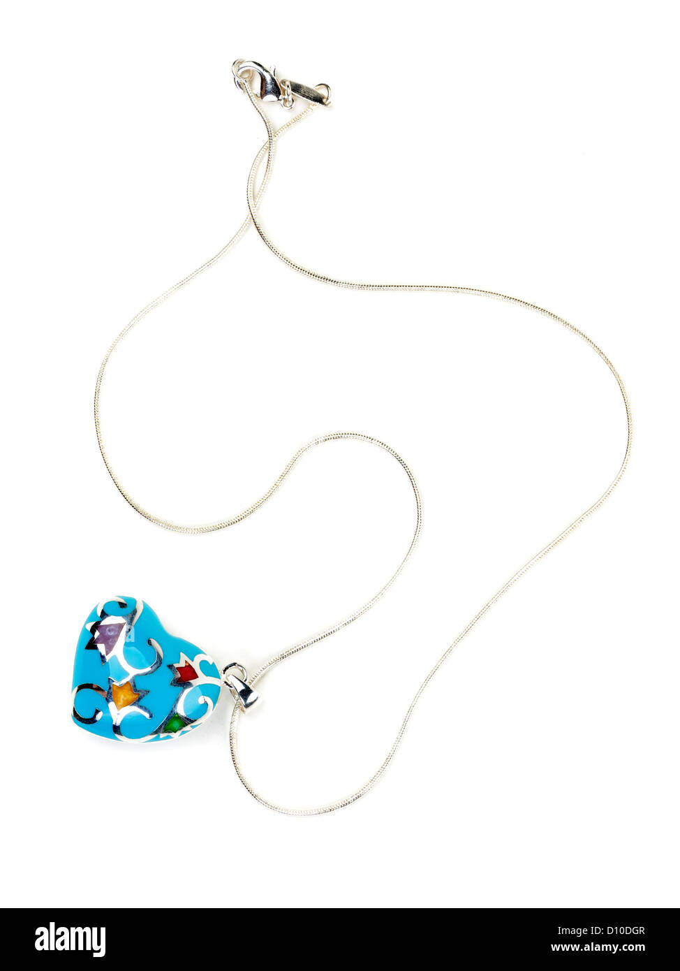 Blue heart-shaped pendant isolated on white background Stock Photo