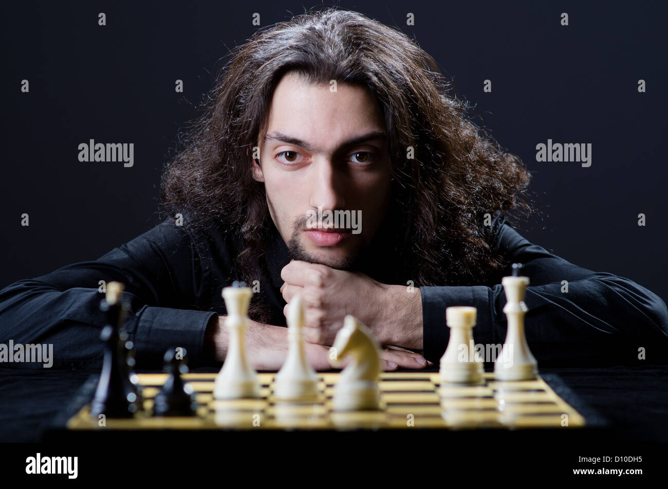 Chess player playing his game Stock Photo Alamy