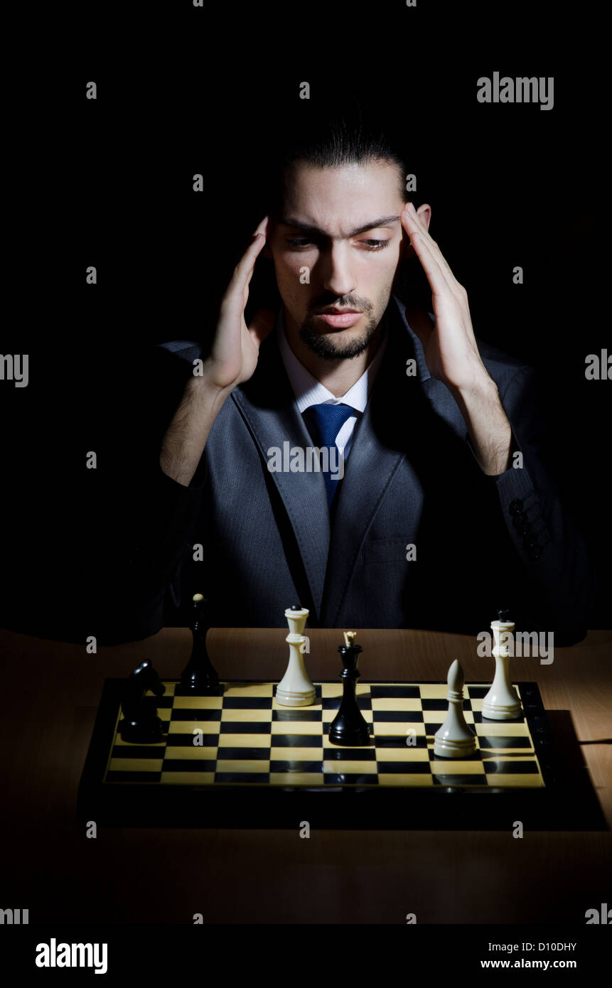 Chess player playing his game Stock Photo Alamy