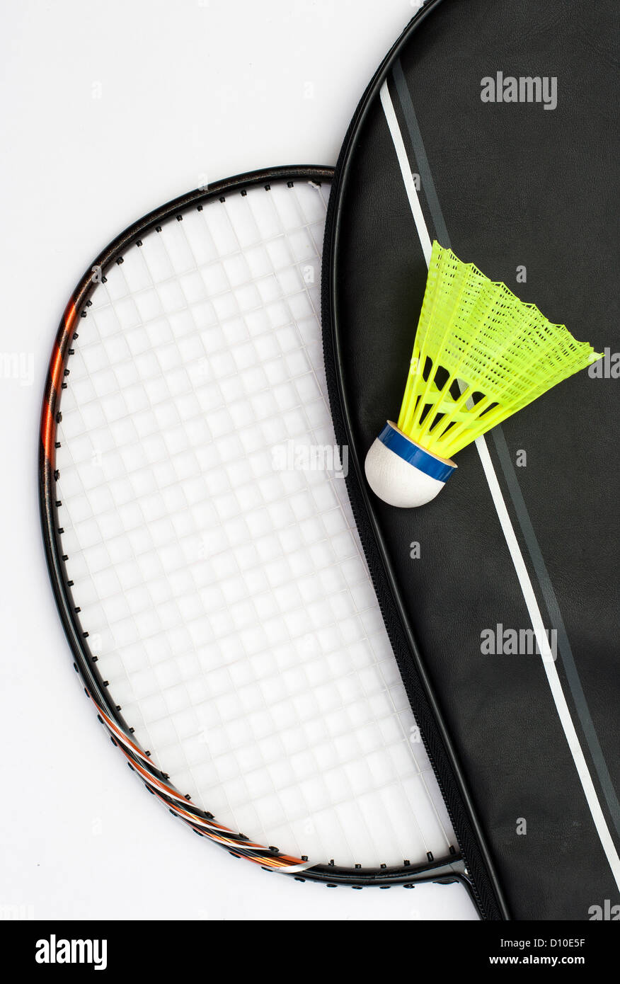 Badminton racket and shuttlecock on white background Stock Photo - Alamy