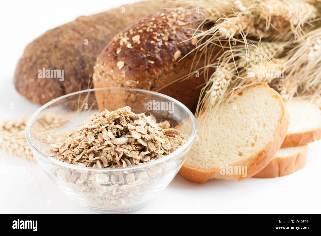The composition of the products of wheat and grain, close up Stock Photo