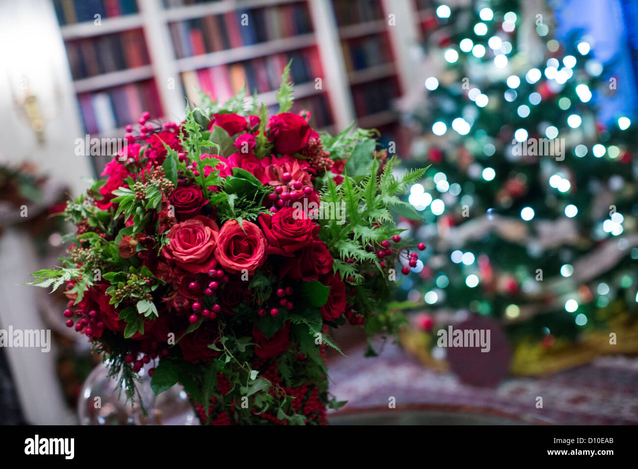 The 2012 White House Christmas decorations. The Library. Stock Photo