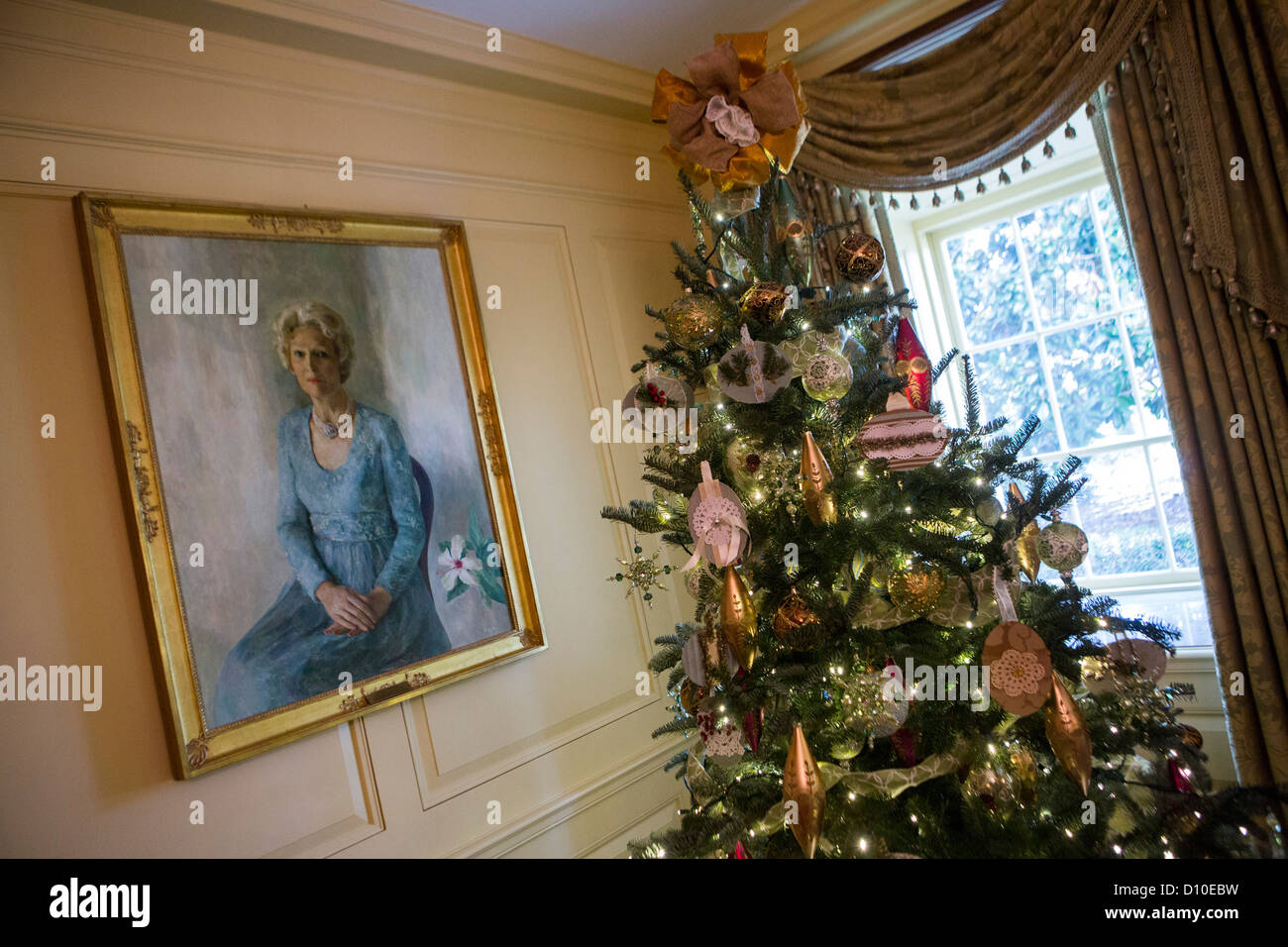 The 2012 White House Christmas decorations. The Vermeil room. Stock Photo