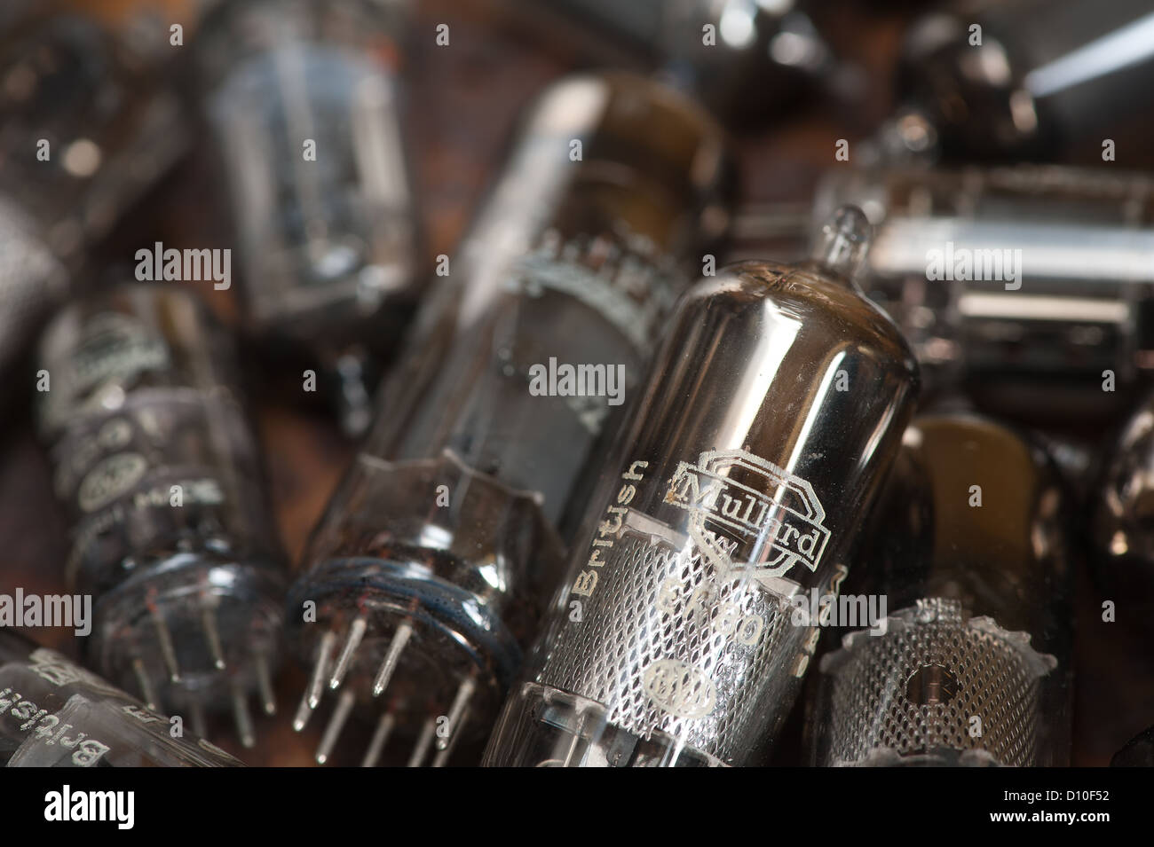 Pile of old used glass vacuum tubes used in radio and early tv crt