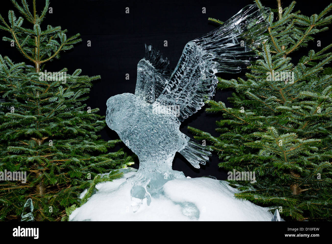 Carved Ice Sculpture Of A Owl In The ice Kingdom At The Winter ...
