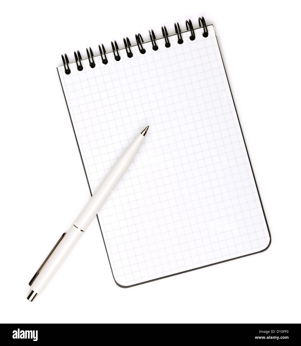 White pen on notepad. Isolated on white background Stock Photo - Alamy