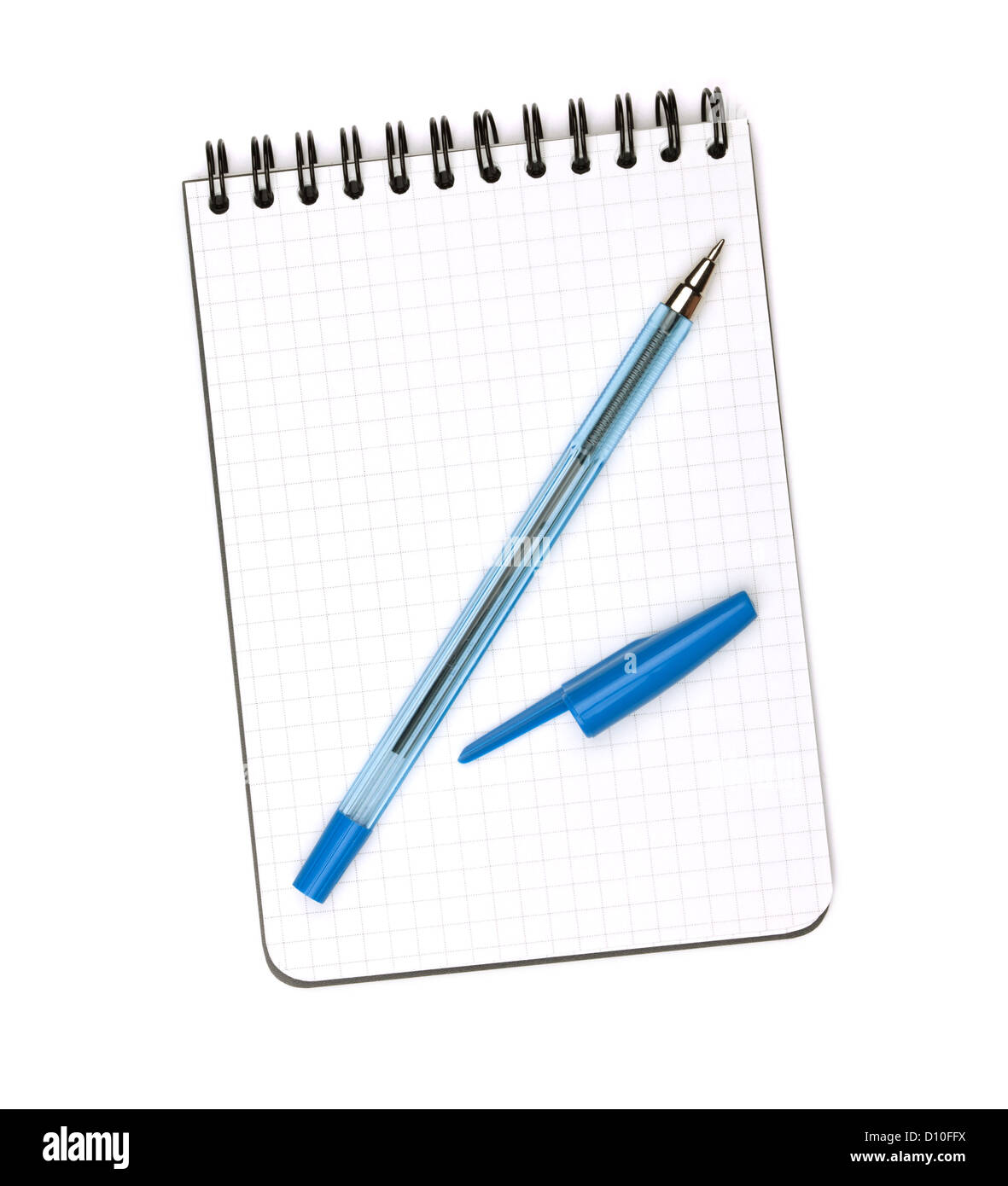 Blue pen on notepad. Isolated on white background Stock Photo - Alamy
