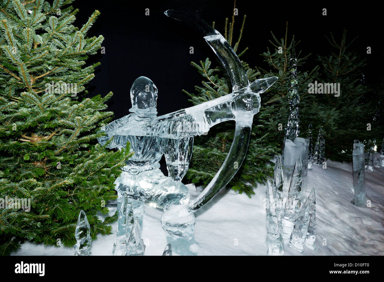 Carved Ice Sculpture Of A Archer In The ice Kingdom At The Winter ...