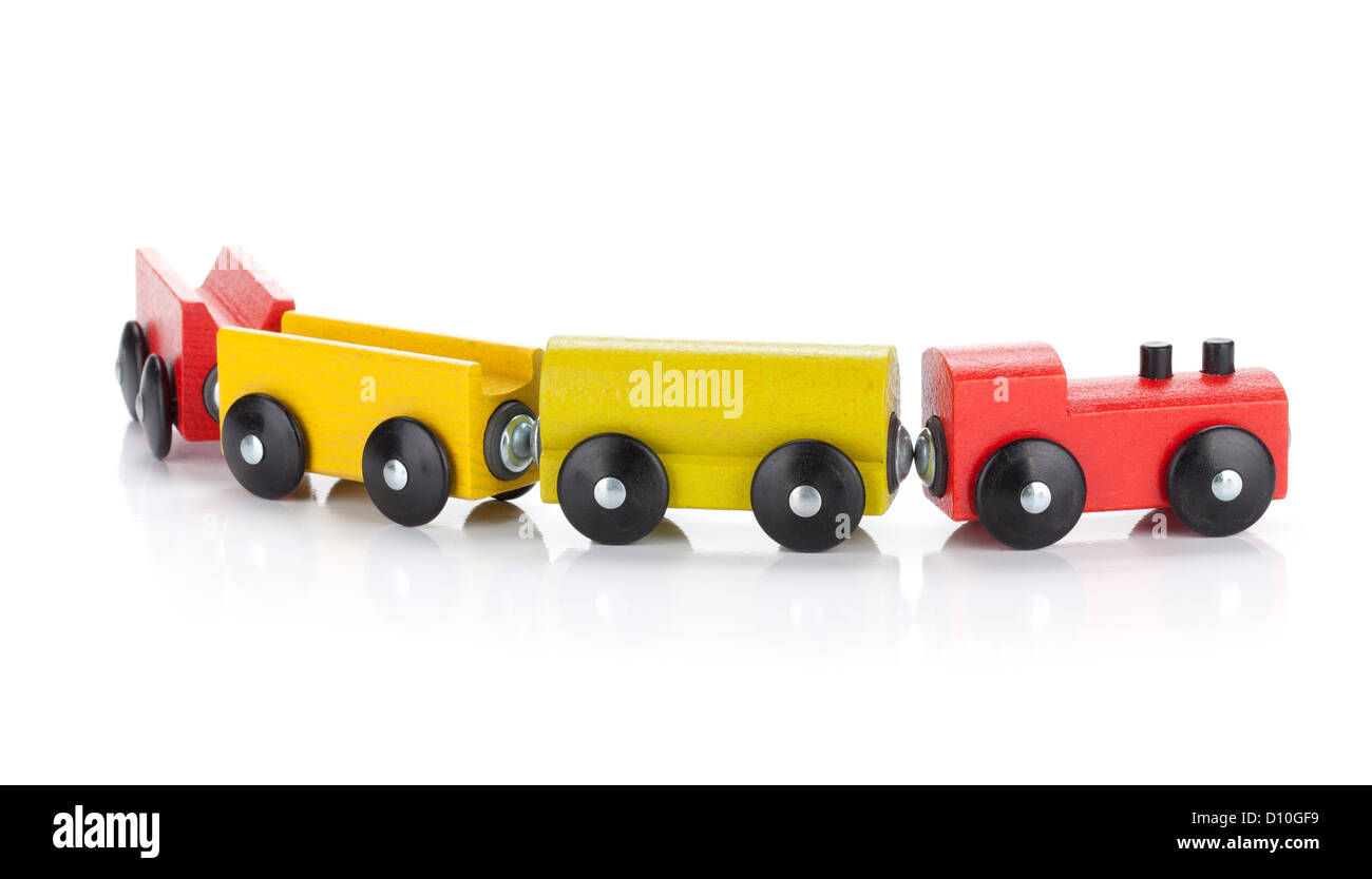 White Train Set Wooden toy colored train. Isolated on white background Stock Photo - Alamy