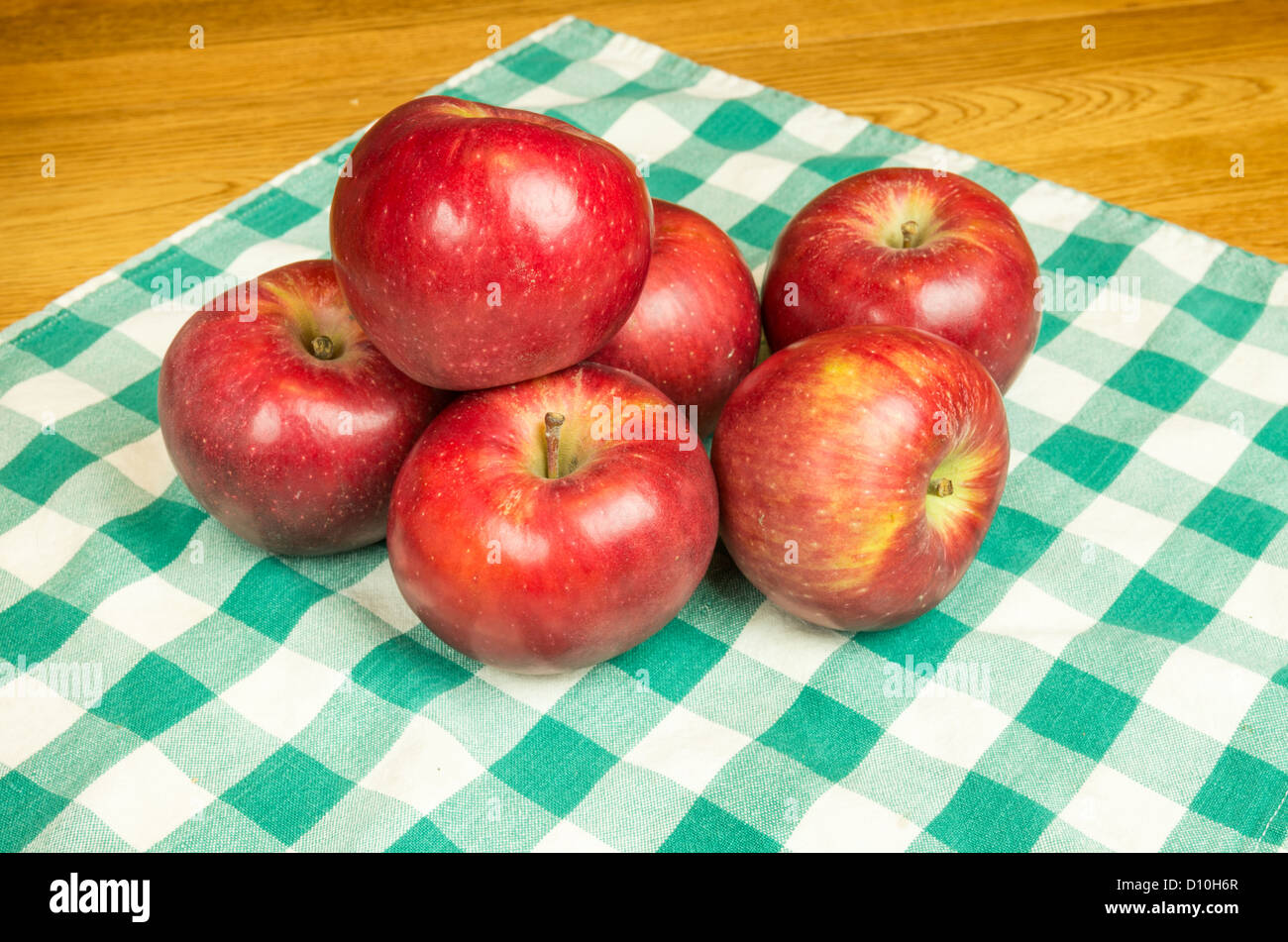 Winesap apples on a checked cloth Stock Photo