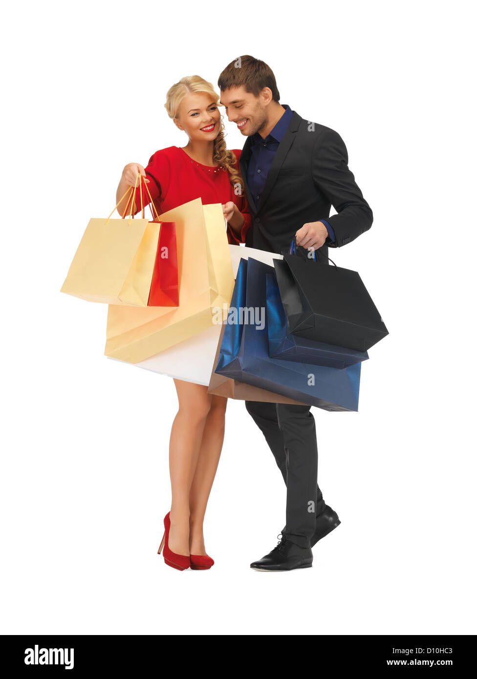 man and woman with shopping bags Stock Photo