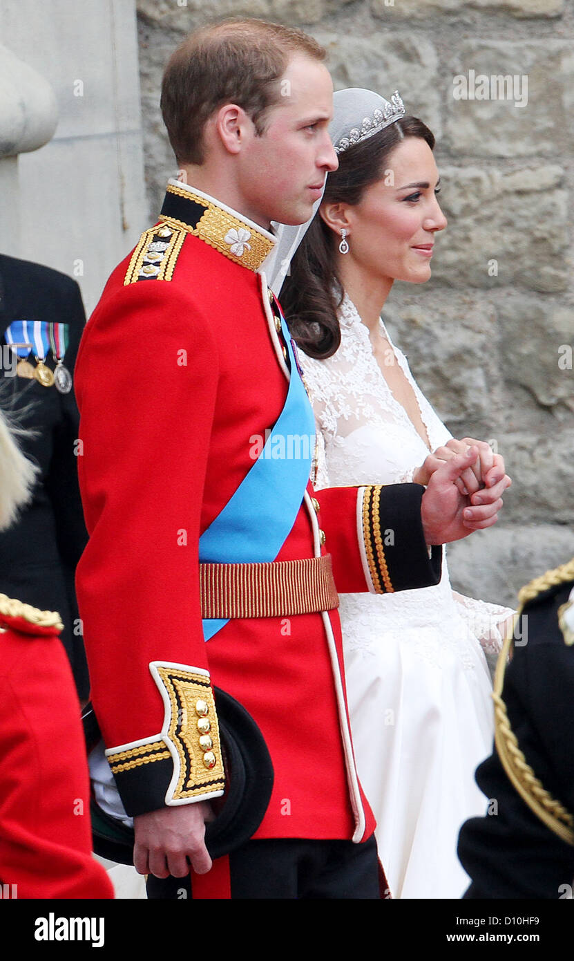 Prince William and Princess Catherine leave Westminster Abbey after their wedding ceremony in London, Britain, 29 April 2011. Some 1,900 guests followed the royal marriage ceremony of Prince William and Kate Middleton in the church. Photo: Patrick van Katwijk Stock Photo