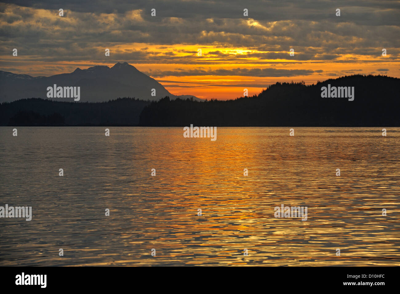 Sunrise skies over Blackney Passage and islands, Hanson Island, Blackney Passage, British Columbia BC, Canada Stock Photo