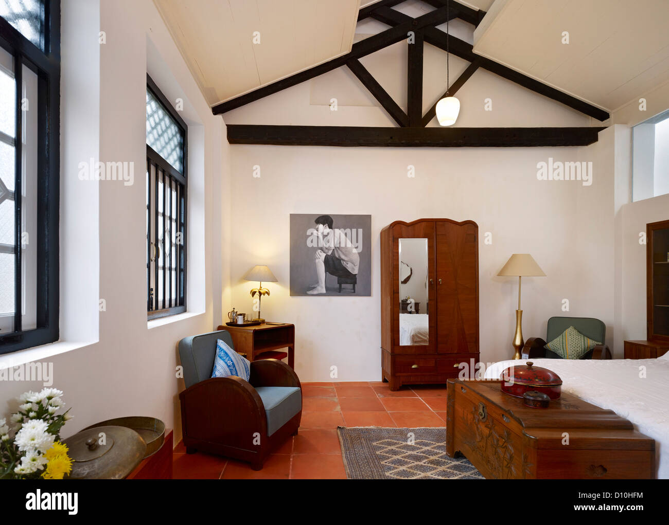 23 Love Lane, Georgetown, Penang, Malaysia. Architect: BYG Architecture SDN BHD, 2012. Jack House guest bedroom. Stock Photo